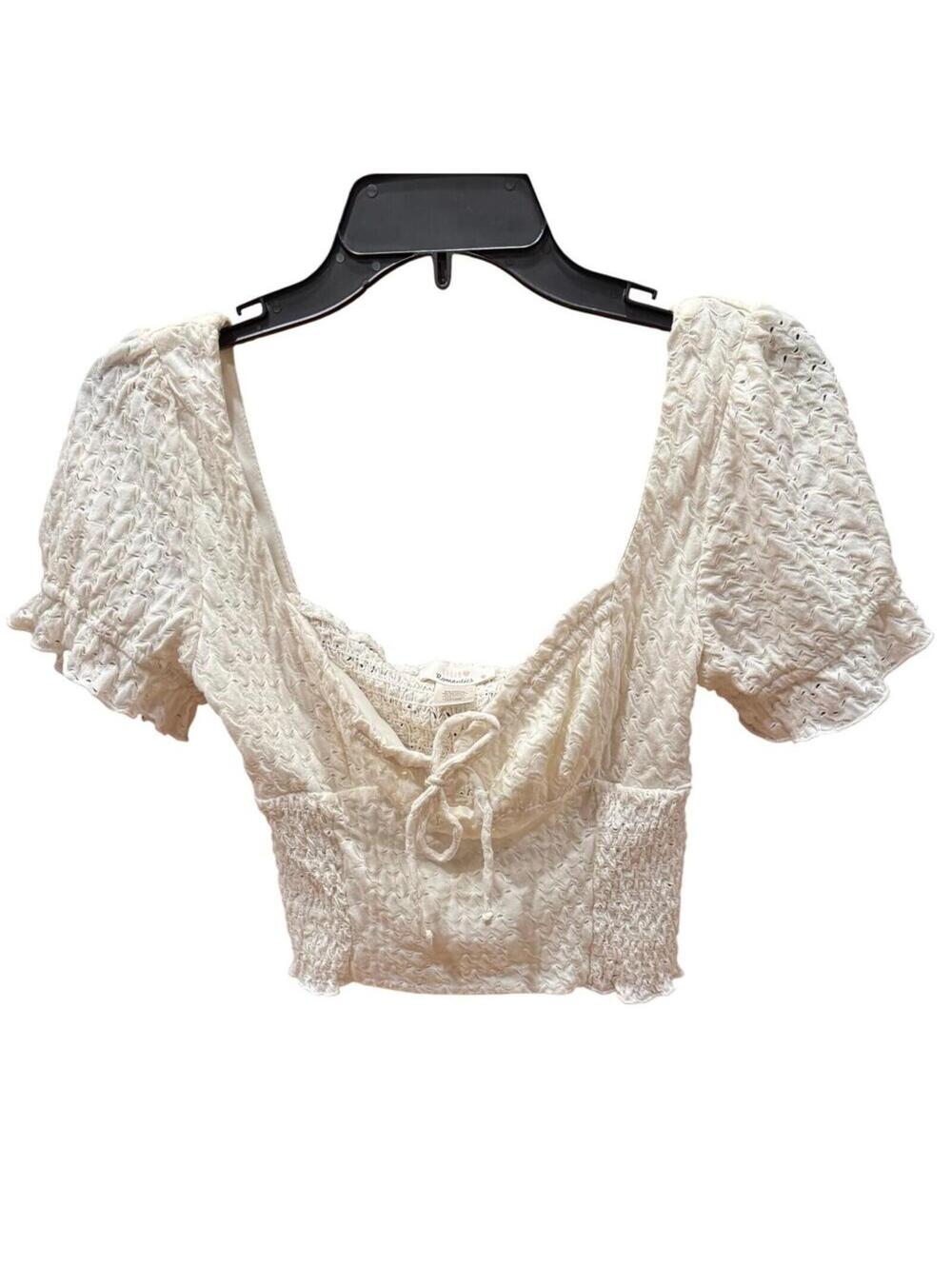 Urban Romantics Milkmaid Crop Top Large Cream Short Sleeve cottage coquette
